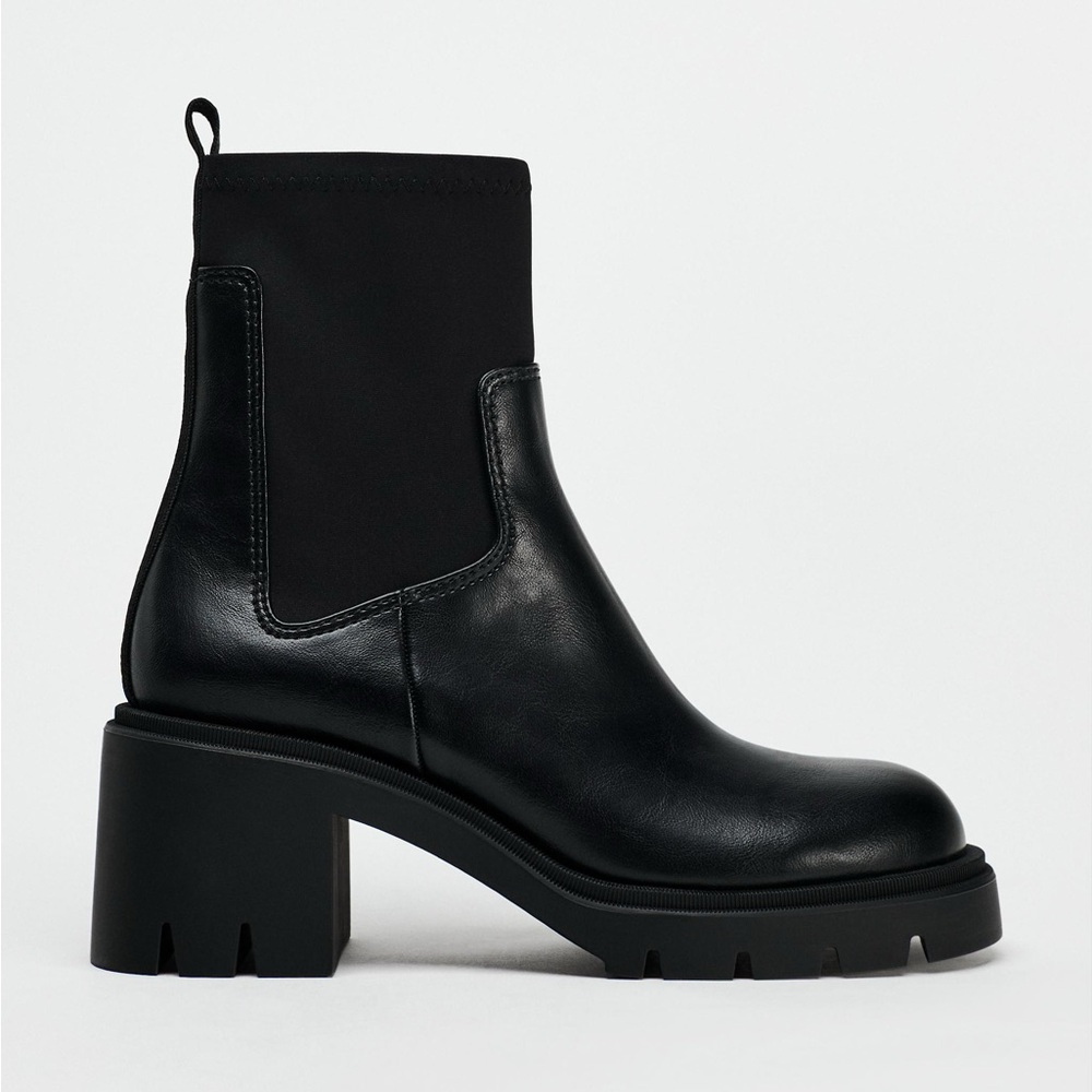 Zara Black Leather Ankle Boots